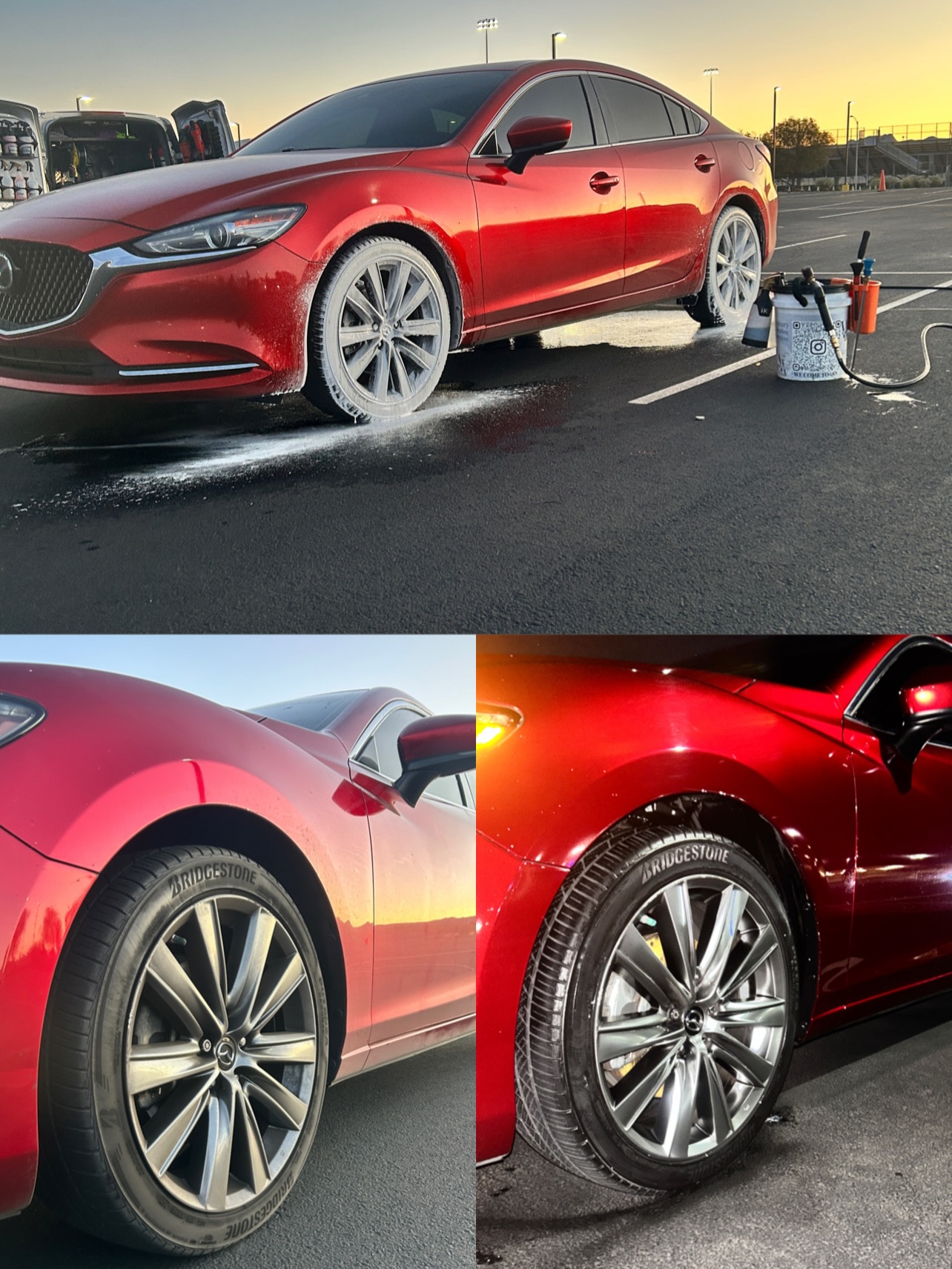 Red sedan receiving a Wash Vegas detail